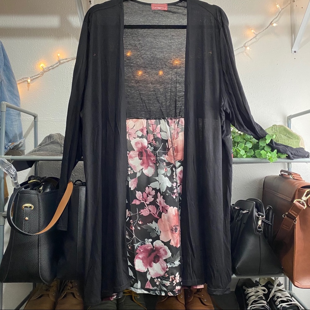 Black and floral long light cardigan